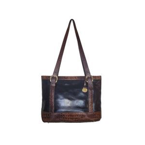 Vintage Brahmin Black/Pecan Crocodile Leather Trim Shoulder Bag Medium Tote
